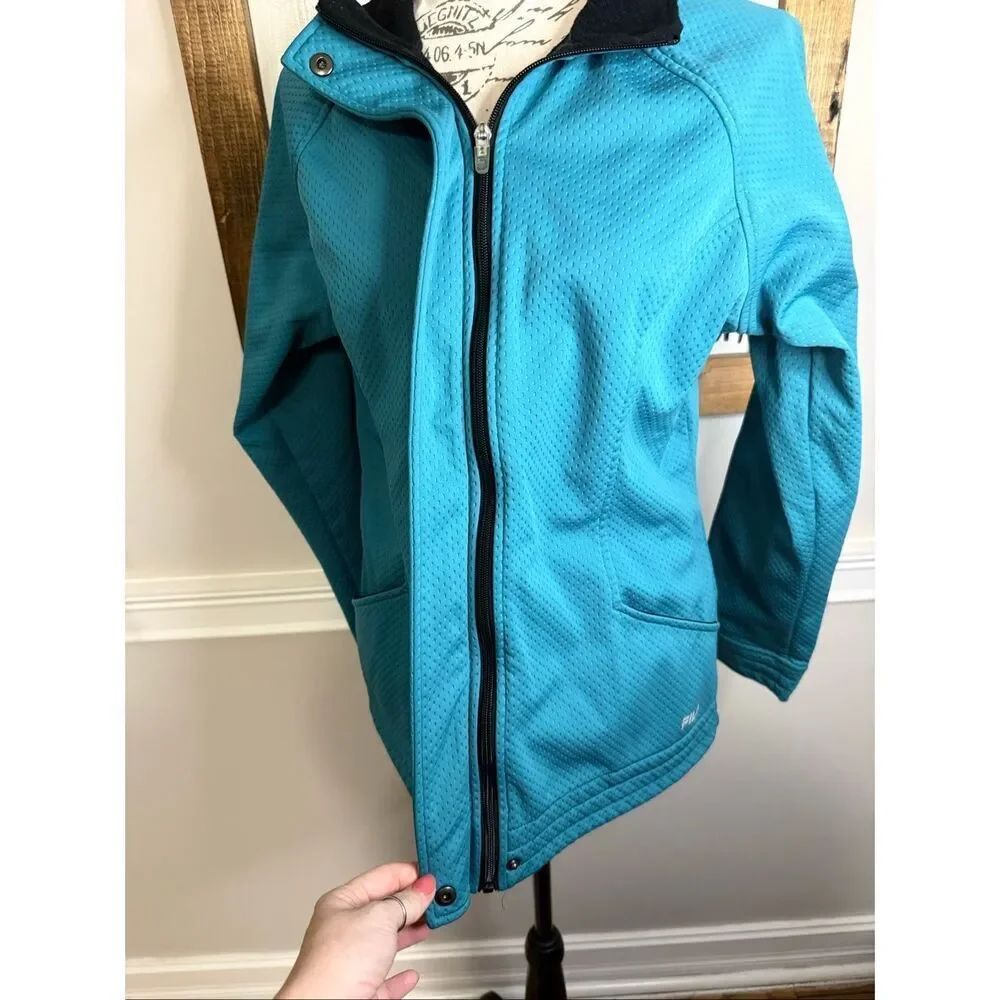 Fila Women's Soft Shell Long Sleeve Mock Neck Full Zip Jacket Turquoise Medium